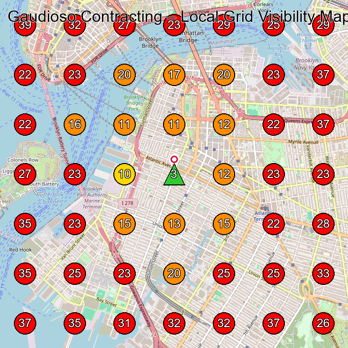 Gaudioso Contracting GeoGrid visibility map for General Contractor in Brooklyn